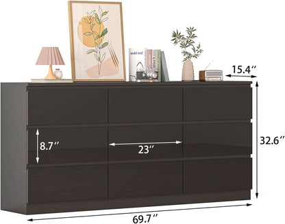 70 Inch Black Dresser With Built In Power Outlets Storage