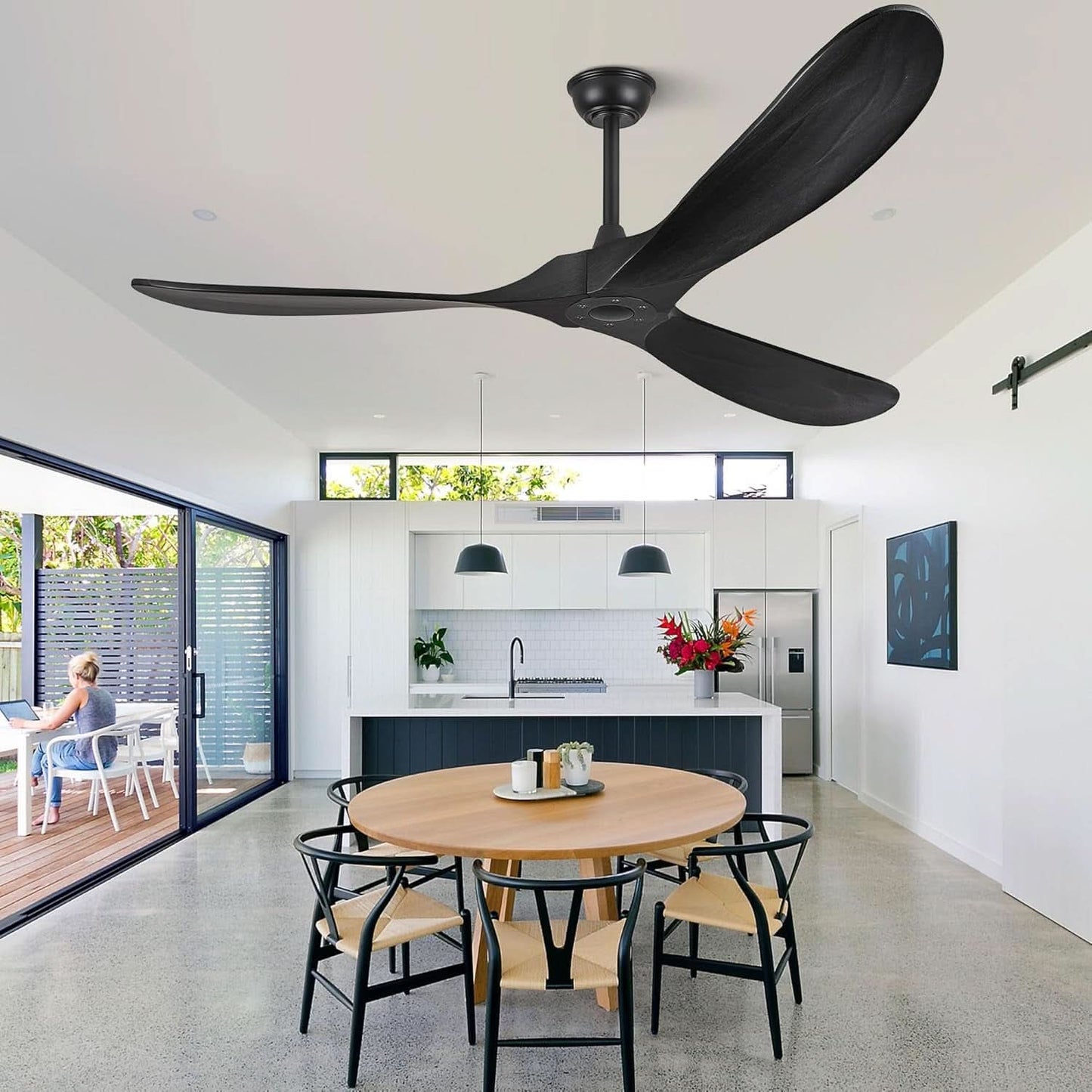 52 Inch Matte Black Ceiling Fan With Remote Walnut Blades