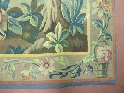 Antique French Tapestry 5x6 French Handmade Aubusson Nature One Of A Kind Rare