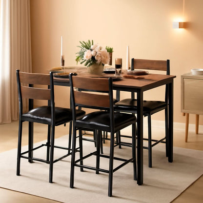 Dining Table Set For 4 Wood Kitchen Table With Upholstered Chairs Rustic Brown