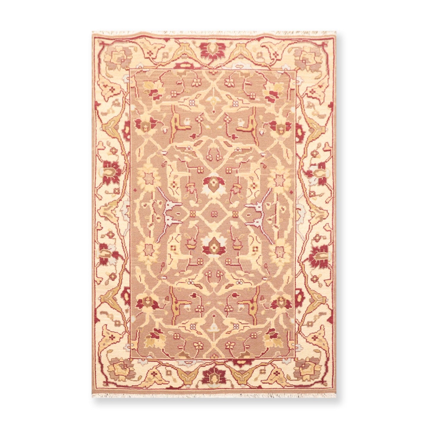 3'10" x 5'10" Hand Knotted Wool High Low Pile Area Rug Brown