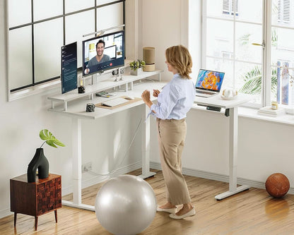 L Shaped Standing Desk 59 Inch Height Adjustable White