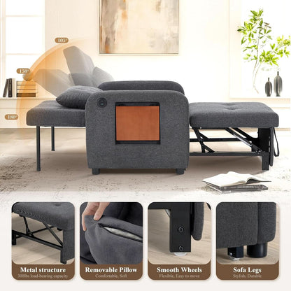 Convertible Sleeper Armchair Charcoal Gray USB Port