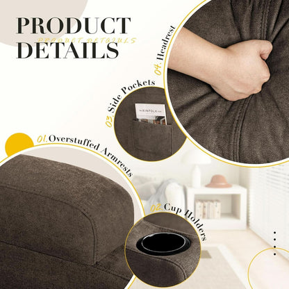 Brown Fabric Recliner Chair With 360 Swivel Massage