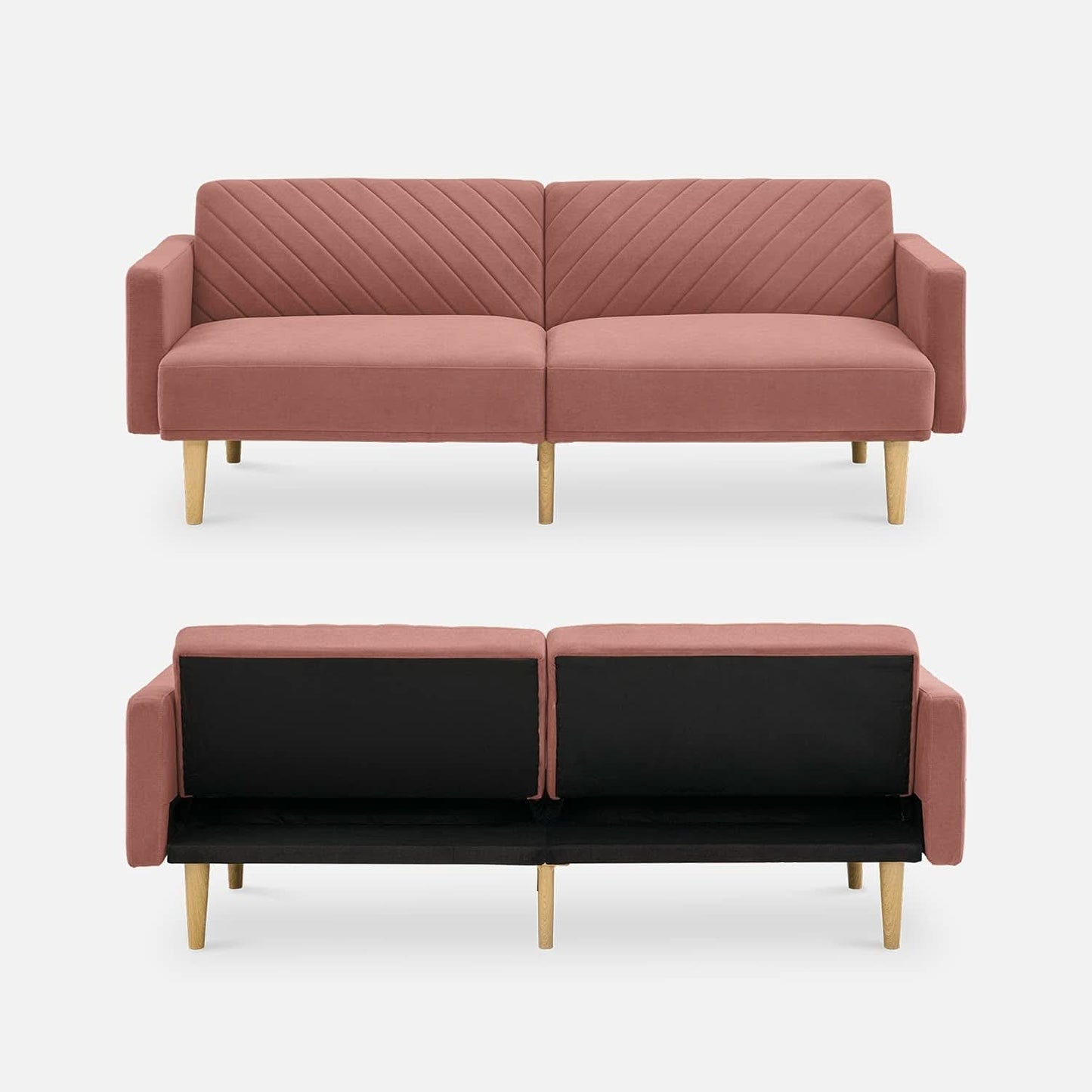 Chloe Futon Sofa Bed With Adjustable Back And Tapered Legs