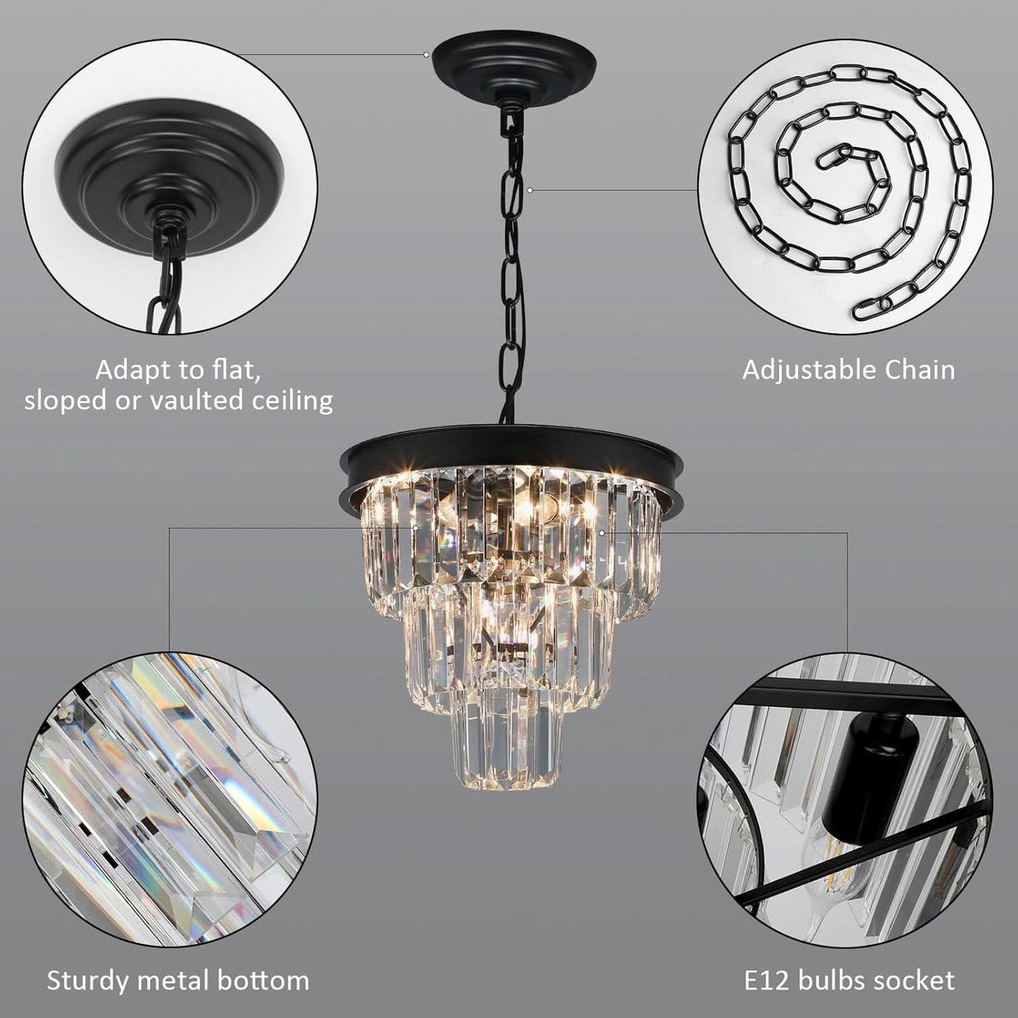 Black Four Light Crystal Chandelier Dining Pendant