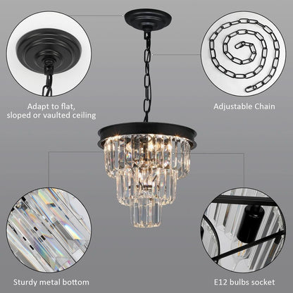 Black Four Light Crystal Chandelier Dining Pendant
