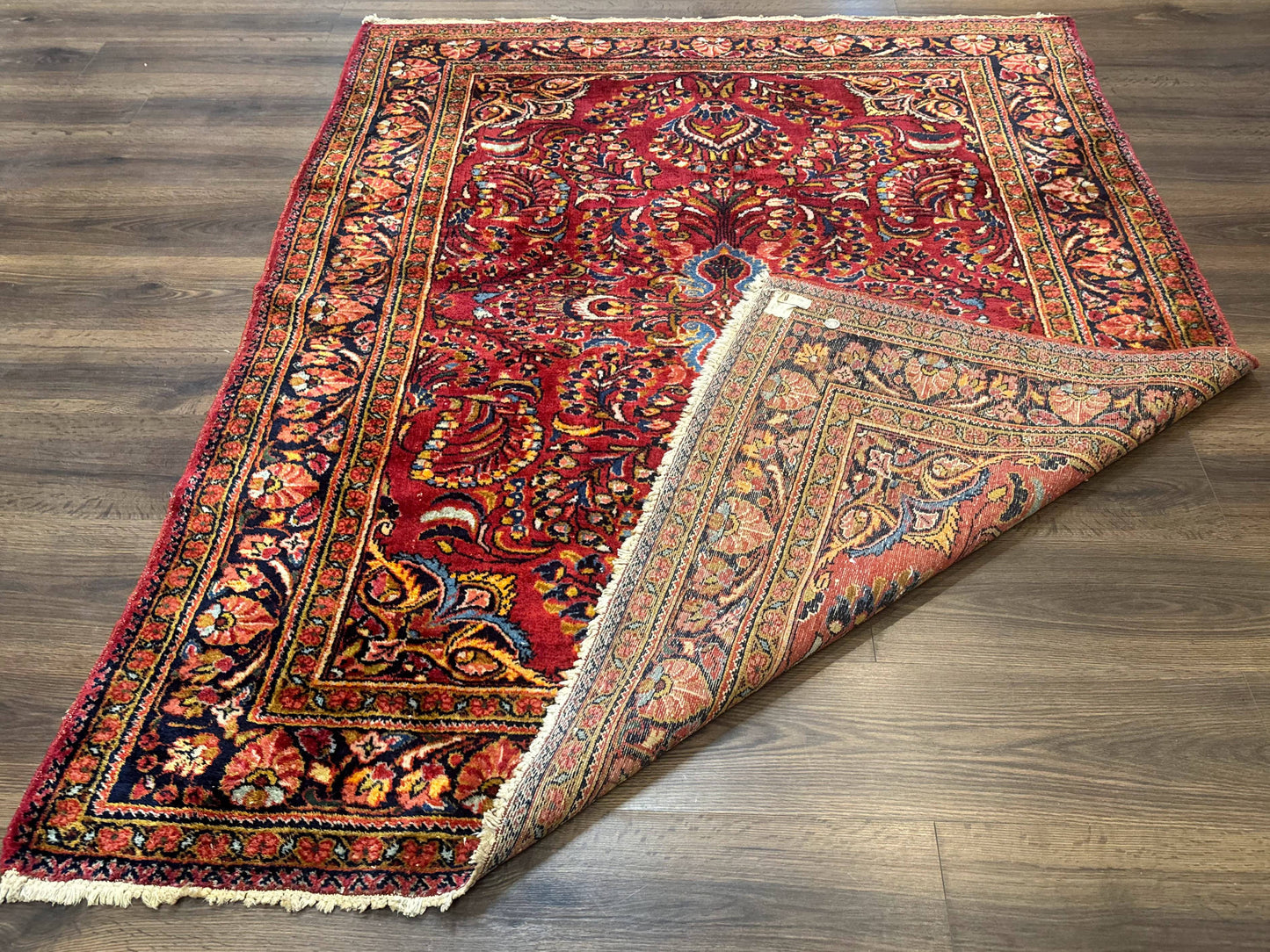 Persian Lilihan Rug 5x6, Red, Floral, Antique Persian Carpet