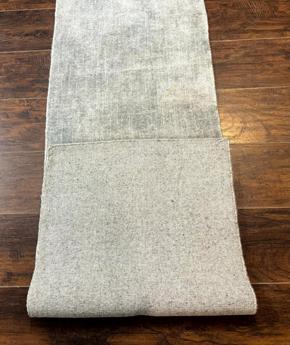 Modern Tibetan Runner Rug 1.9 x 8.6, Wool and Silk Highlights, Gray/Silver, Narrow Runner for Hallway or Kitchen