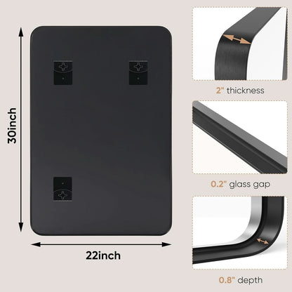 Black Metal Framed Vanity Mirror 30x22 Inch Over Sink