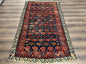 Antique Seychour Rug 4x7, Collectible Kuba Caucasian Carpet, Wool Handmade, Red Navy Blue Cream, Repeated Allover Motif, Early 20th Century