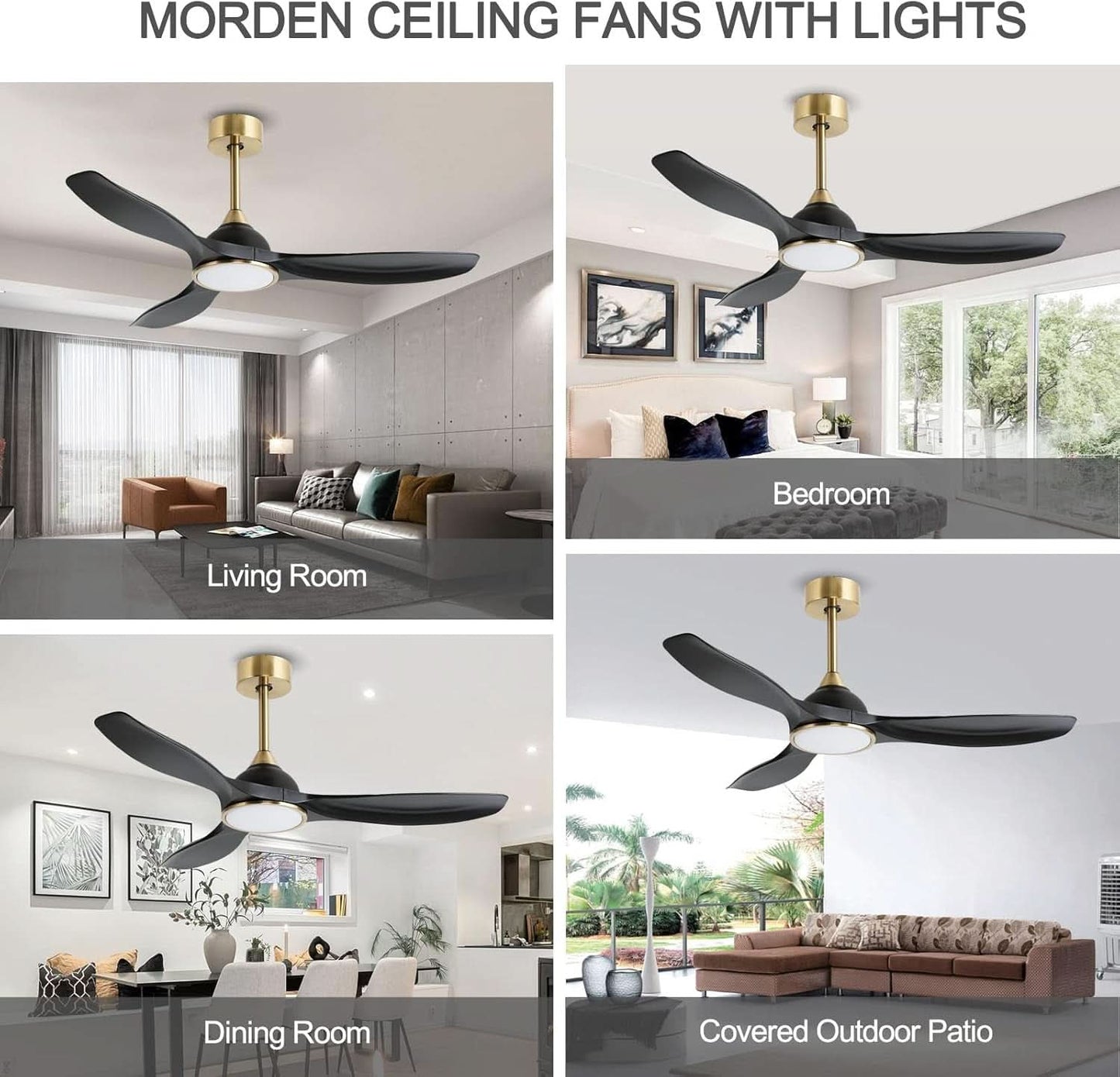 52 Inch Quiet Dc Motor Ceiling Fan With Lights Remote