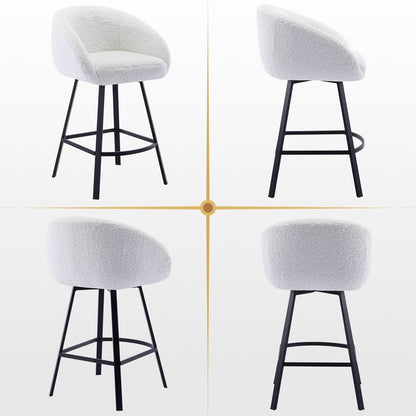 26 Inch Swivel Counter Stool White Sherpa Upholstered Bar Stool For Kitchen Counter