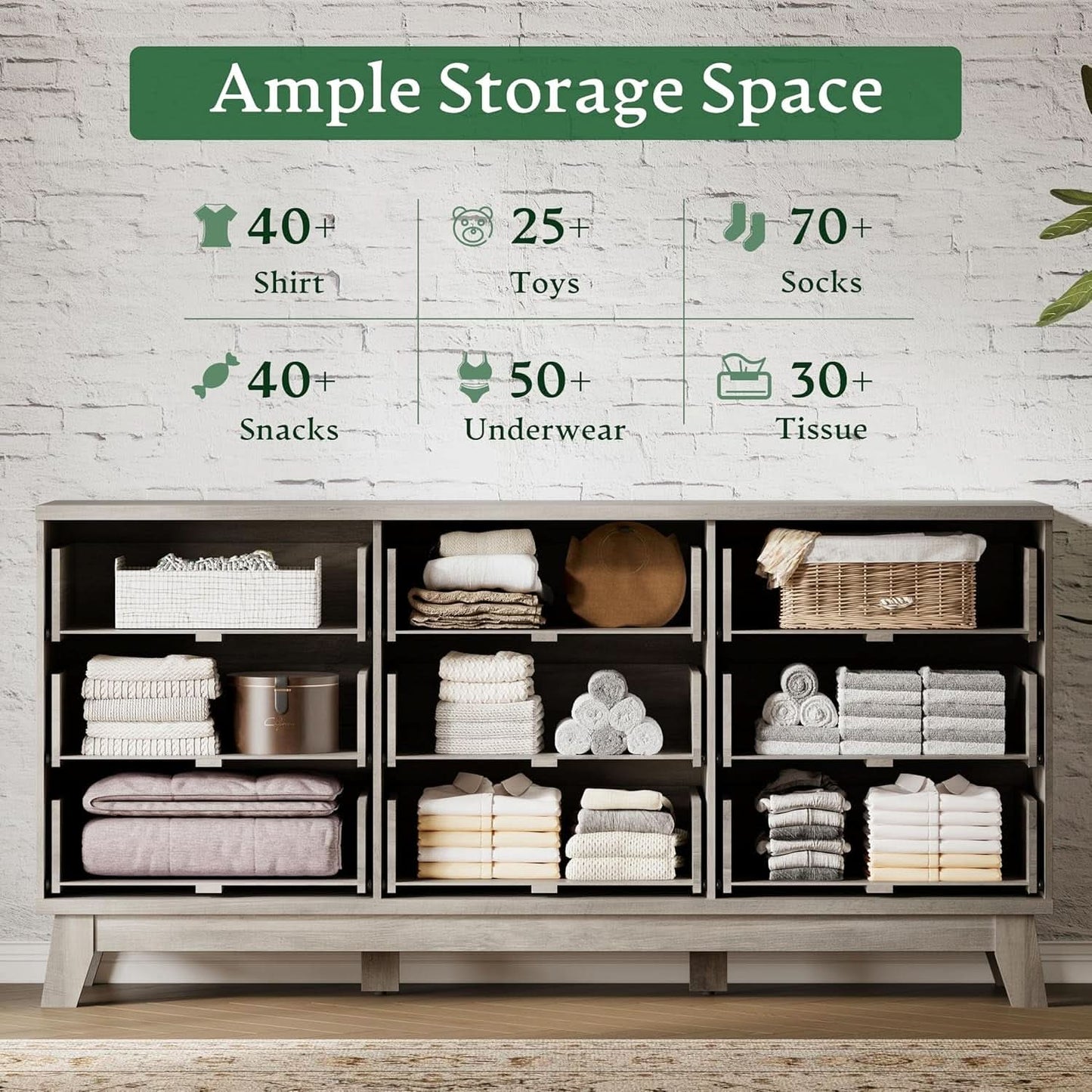 63 Inch Dresser Charcoal Grey Finish With Wave Fluted Panel And 9 Drawers