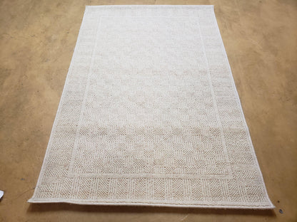 3x5 Karastan Rug Chaumiere Collection, Kara-Loc, Design #291/9866, Creme Color, Textured Squares II Patern, 3'6" x 5' 3" Carpet
