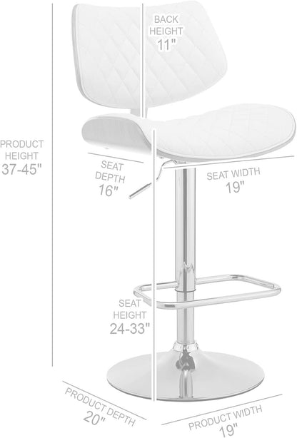 Grey Faux Leather Swivel Bar Stool With Adjustable Height