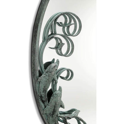 Dolphin Trio Wall Mirror Cast Iron Verdigris Finish 26 Inch