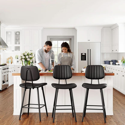 Bar Stools Set 2 24.6In Counter Height Black Faux Leather