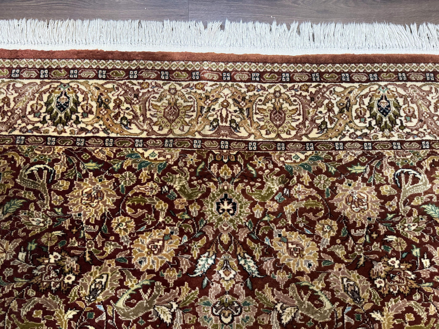 Tree of Life Indian Kashmiri Rug 6x9, Rust Red and Cream, Animal Pictorials, Fine 290 KPSI