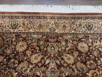 Tree of Life Indian Kashmiri Rug 6x9, Rust Red and Cream, Animal Pictorials, Fine 290 KPSI