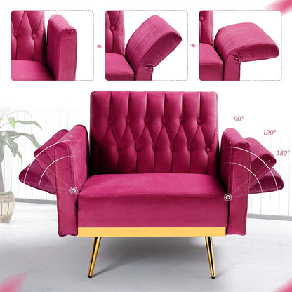 Fuchsia Velvet Adjustable Accent Chair With Three Backrest Angles