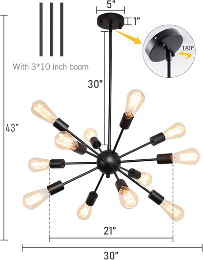 Black 12 Light Sputnik Chandelier Farmhouse Pendant