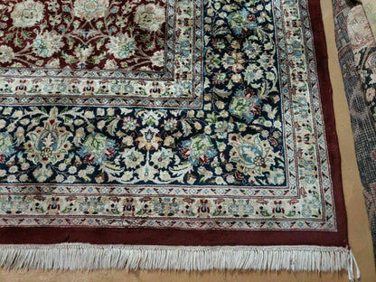 Persian Rug 9x12, Floral Allover, Very Fine, Handmade, Room Sized Oriental Carpet, Sino Persian, Maroon and Navy Blue