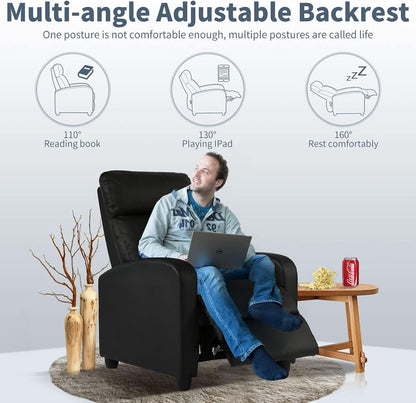 Black Wingback Recliner With Massage Therapy Living Room