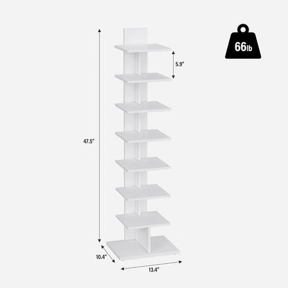 Vertical Bookshelf 8 Tier White Bookcase Living Room