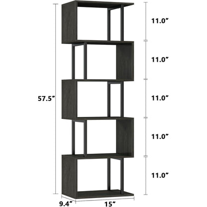 6 Tier Bookshelf Oak Finish Modern Storage Display