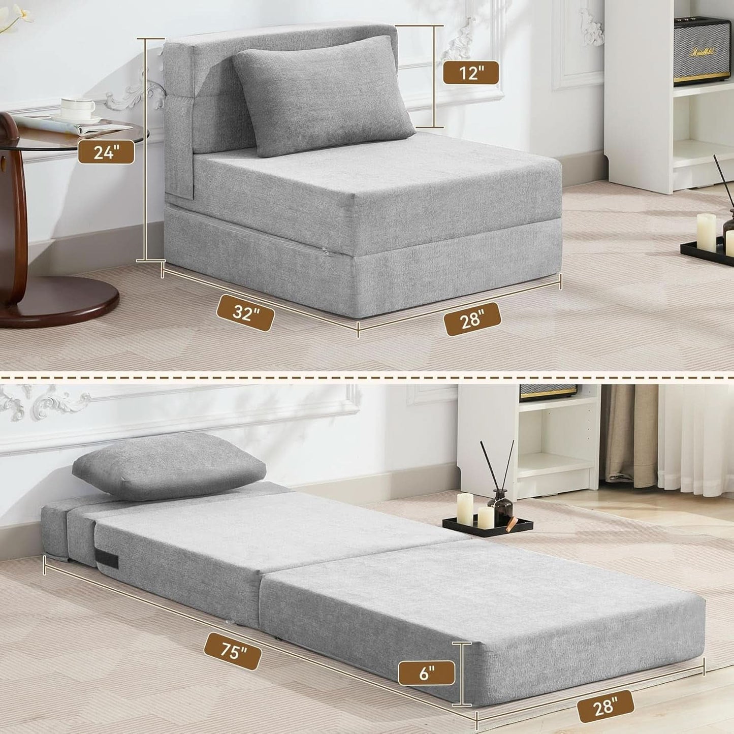 Folding Sofa Bed Convertible Couch with Memory Foam