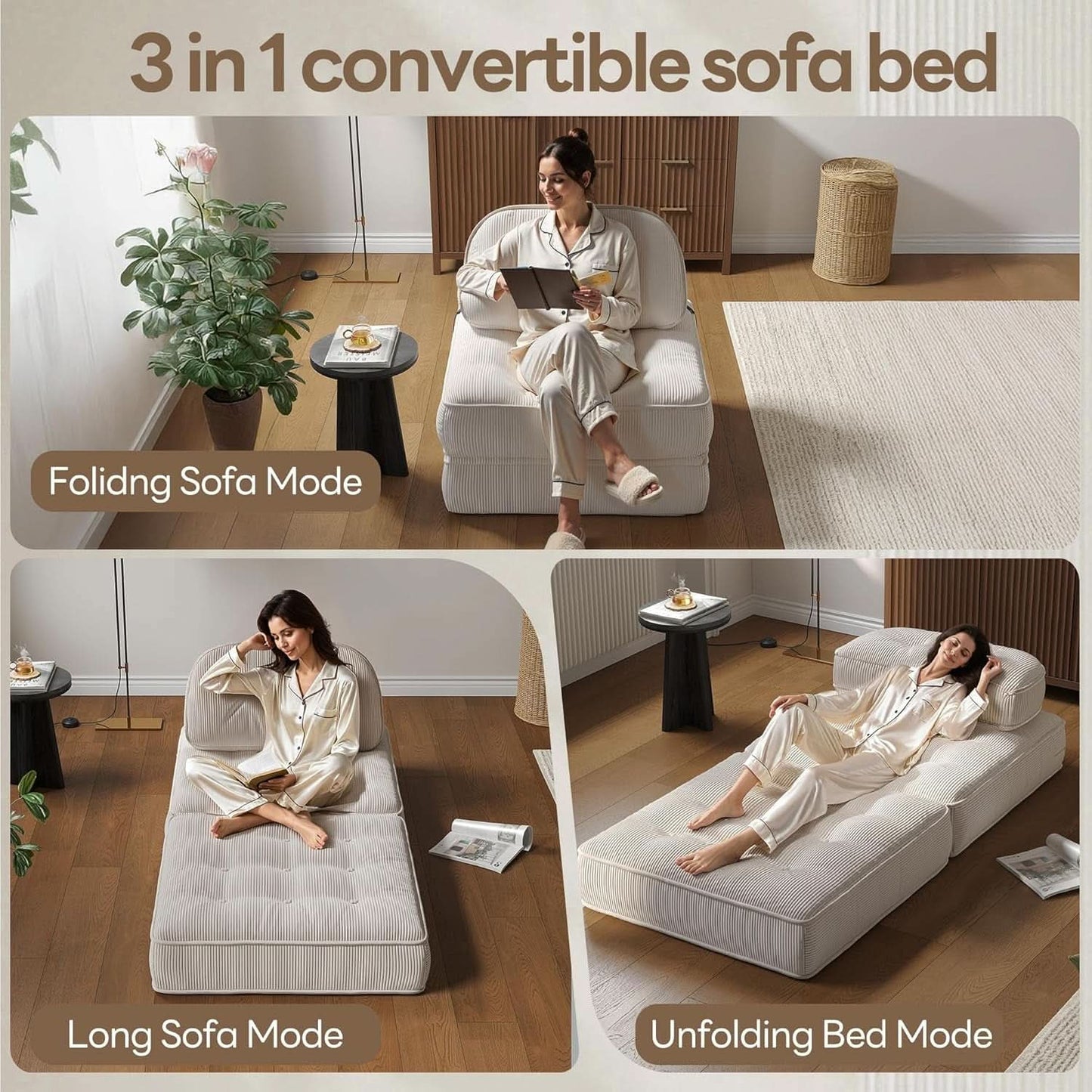 Folding Sofa Bed with Pillow for Comfy Lounge