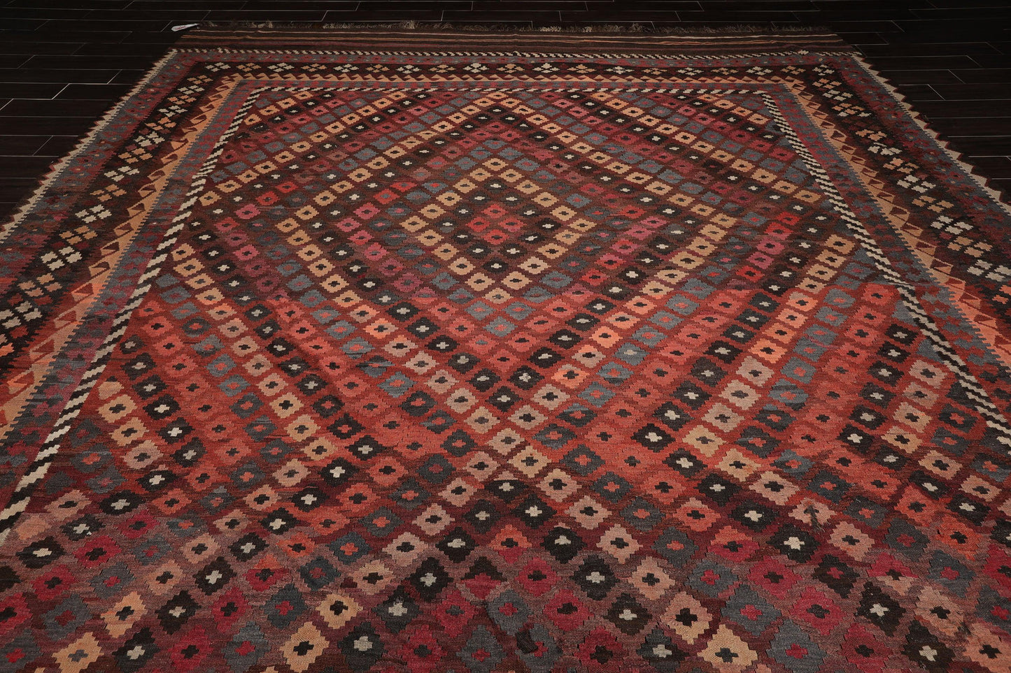10'5" x 16' Palace Antique Hand-Woven Wool Turkish Afghan Kilim Area Rug Rust