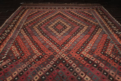 10'5" x 16' Palace Antique Hand-Woven Wool Turkish Afghan Kilim Area Rug Rust