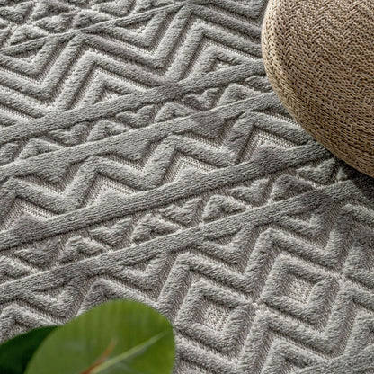 Indoor Outdoor Rug Livorno Boho High-Low Pattern In Grey
