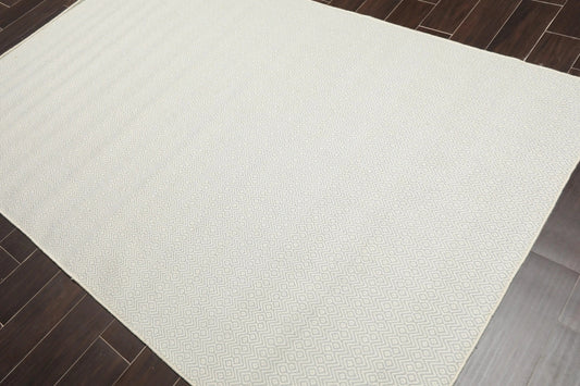 Multi Size Ivory, Gray Hand Woven 100% Wool Flatweave Modern & Contemporary Oriental Area Rug