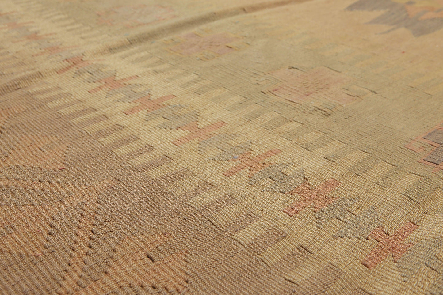 6'4" x 10'3" Tan Hand woven Tribal Turkish Kilim Wool Vegetable Dyes Traditional Oriental Area rug