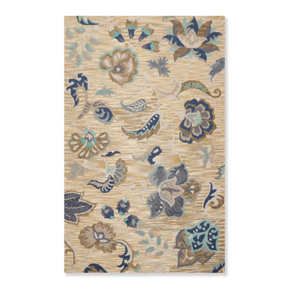 5' x 8' Handmade Wool Loop Pile Floral Traditional Oriental Area Rug Beige