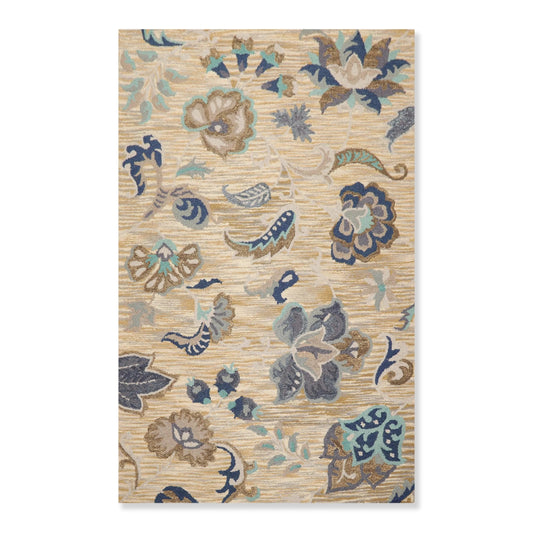 5' x 8' Handmade Wool Loop Pile Floral Traditional Oriental Area Rug Beige