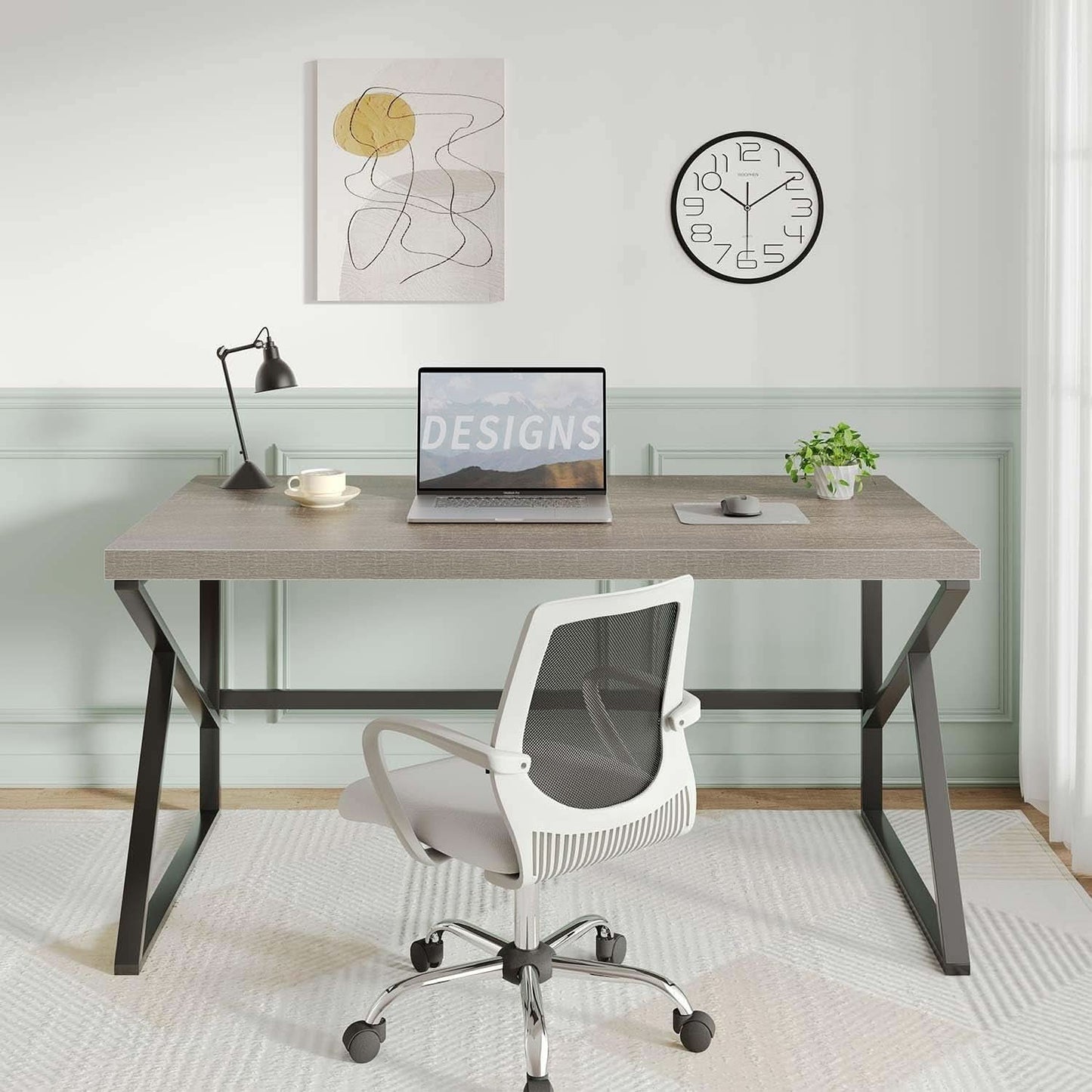 Gray Industrial Computer Desk for Home Office and Gaming