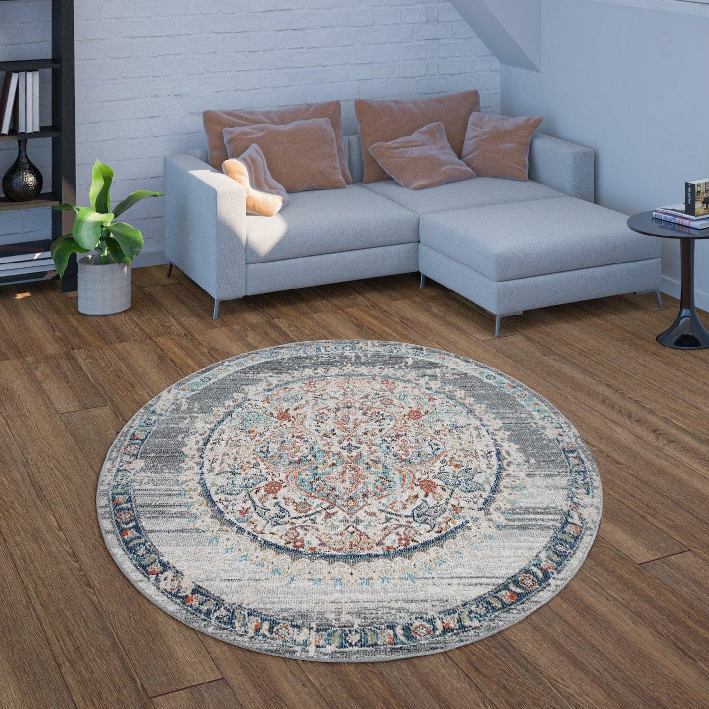 Grey Indoor & Outdoor Rug for Balcony Oriental Pattern