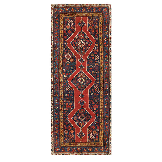 4'7" x 11'9" Hand Knotted Wool Traditional Runner Vegetable dyes Area Rug Red