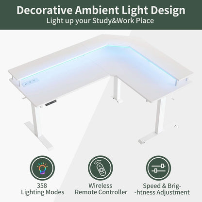 Height Adjustable L Shaped Standing Desk with Power Outlets