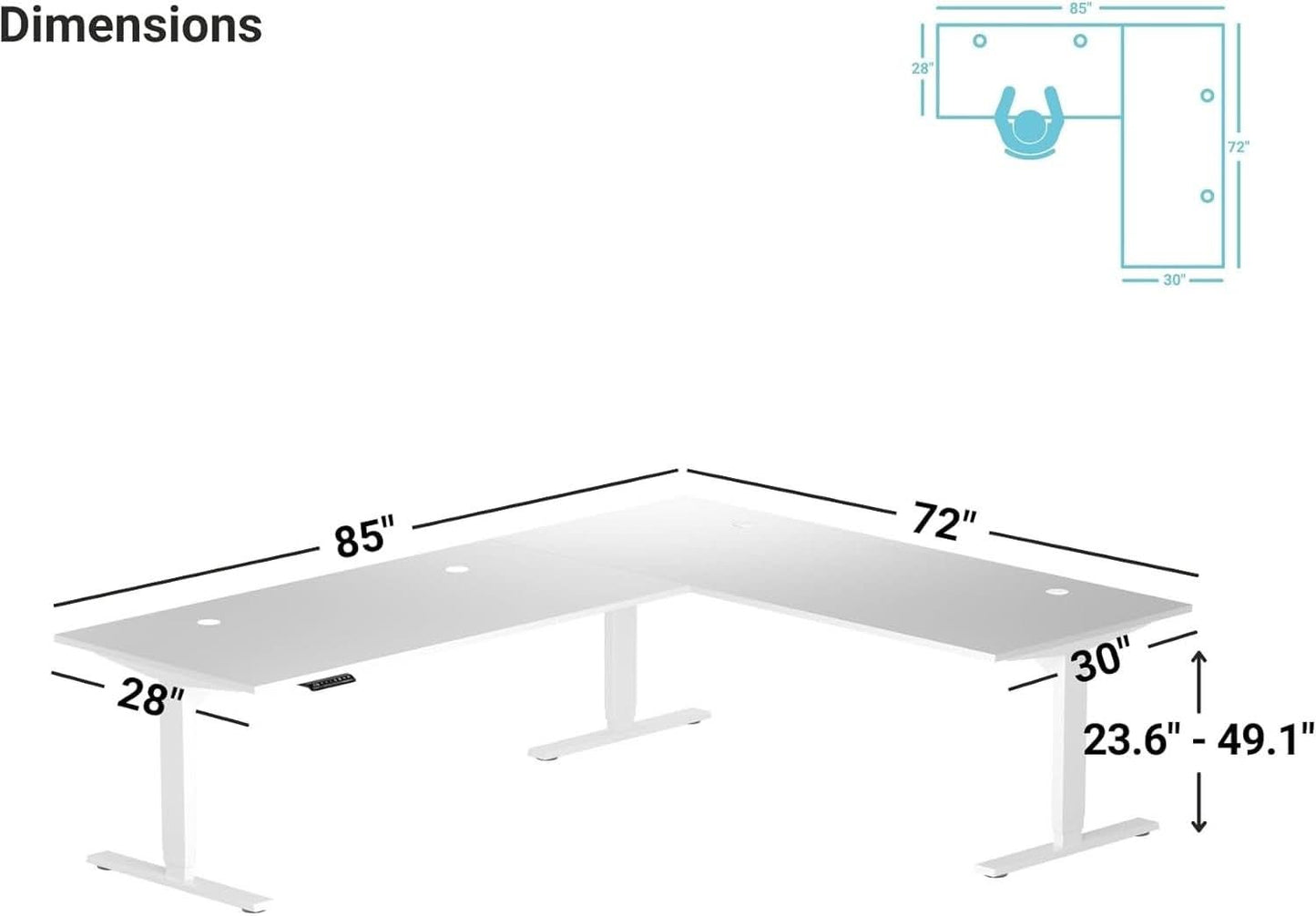 Height Adjustable L Shaped Standing Desk With Spacious Surface