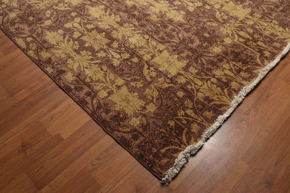 9' x 12' Hand Knotted Erased Pattern Botanical Wool Pile Area Rug Brown