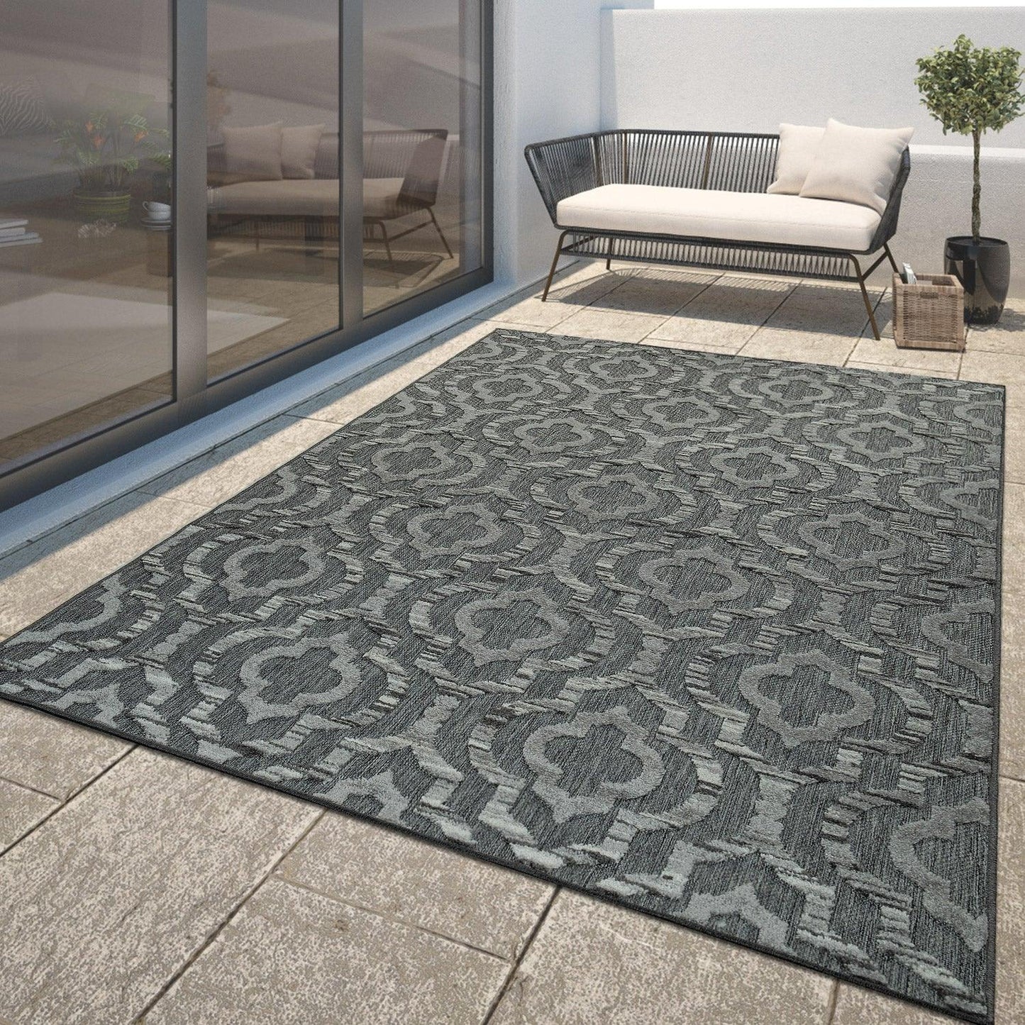 In- & Outdoor Rug Marrakesh Moroccan Ornaments - Dark Grey