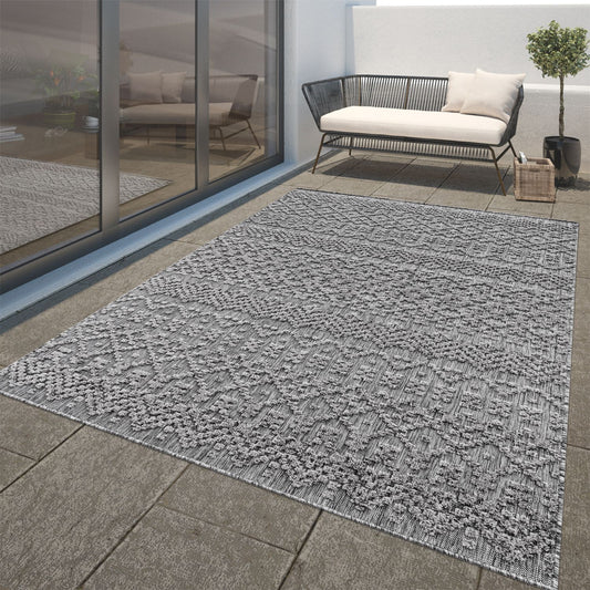 In- & Outdoor Rug Marrakesh High/Low Effect Trellis in Anthracite