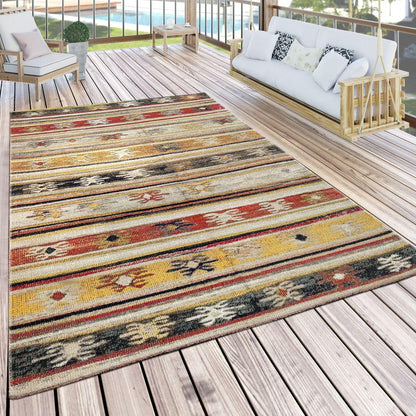 Indoor & Outdoor Rug Ethnic Cream Red Yellow