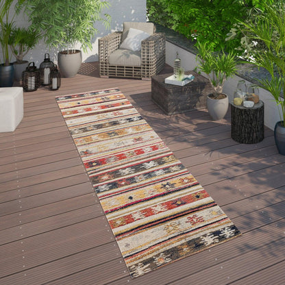 Indoor & Outdoor Rug Ethnic Cream Red Yellow