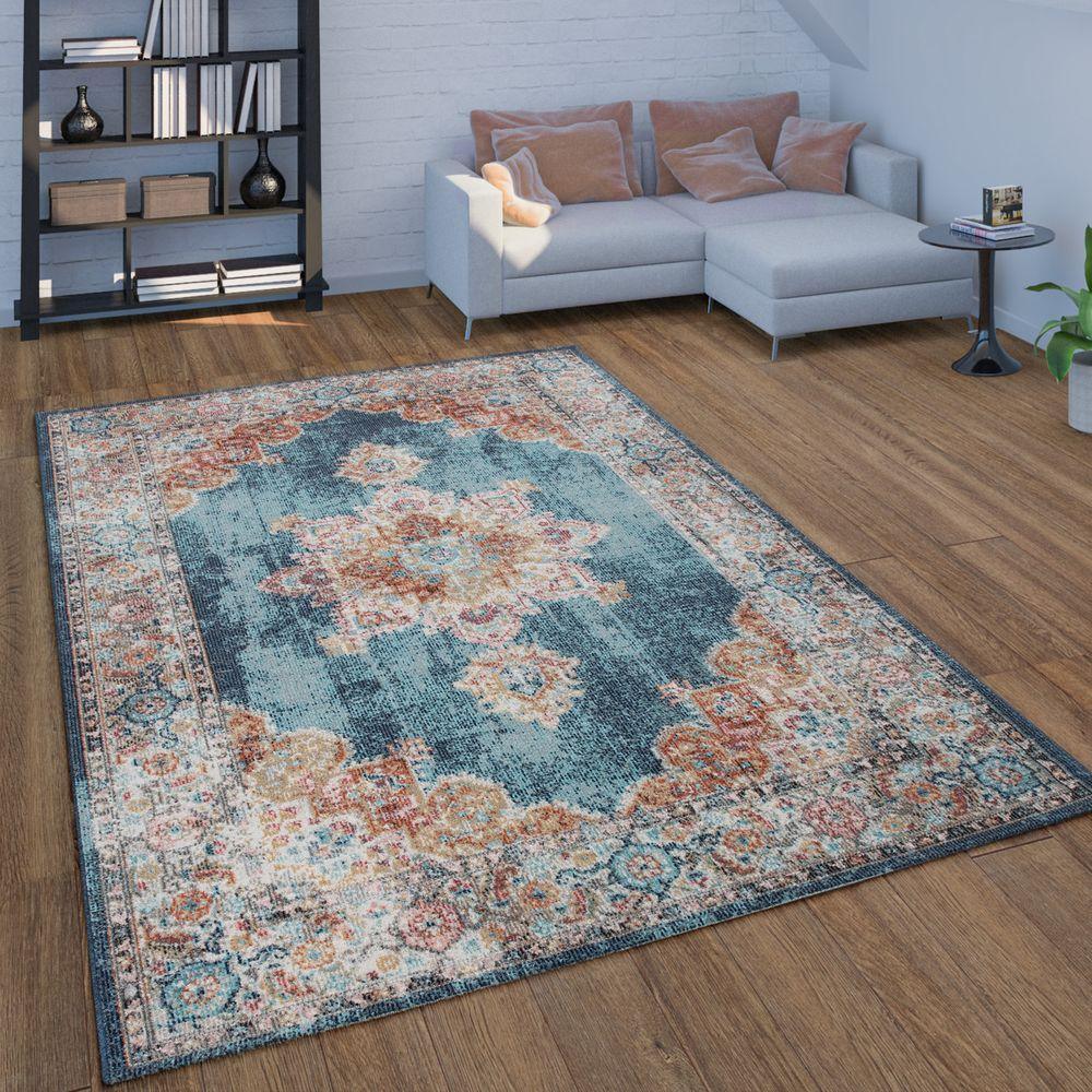 Indoor & Outdoor Rug For Patio, Oriental Look In Blue